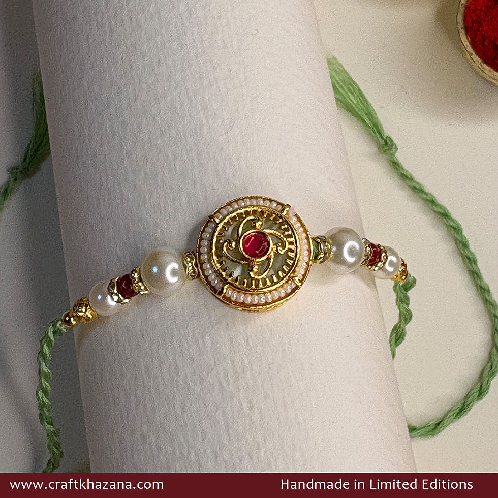 Personalised Pista Green Meenakari Rakhi with Pearls