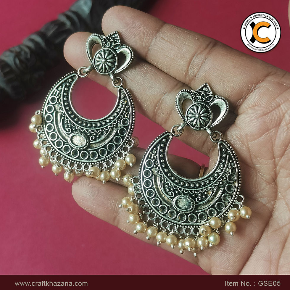 Thumbnail: Jiya, crown stud big size silver chandbali with pearls.
