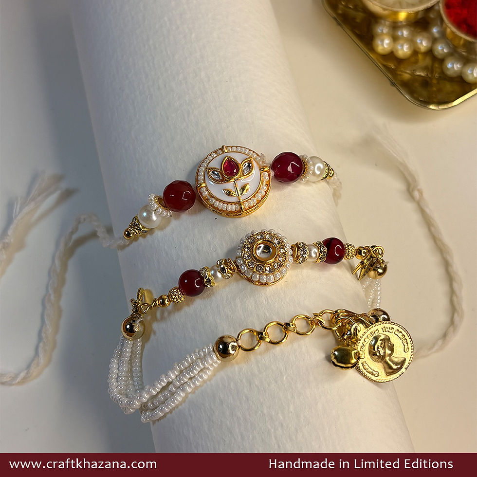 Personalised White Lotus Bhaiya Bhabhi Rakhi Set with Pearls