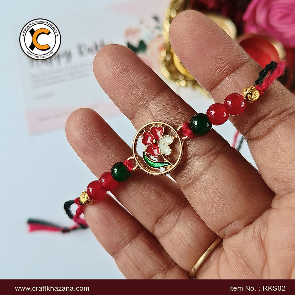 Thumbnail: White & Red Flower Charm Rakhi