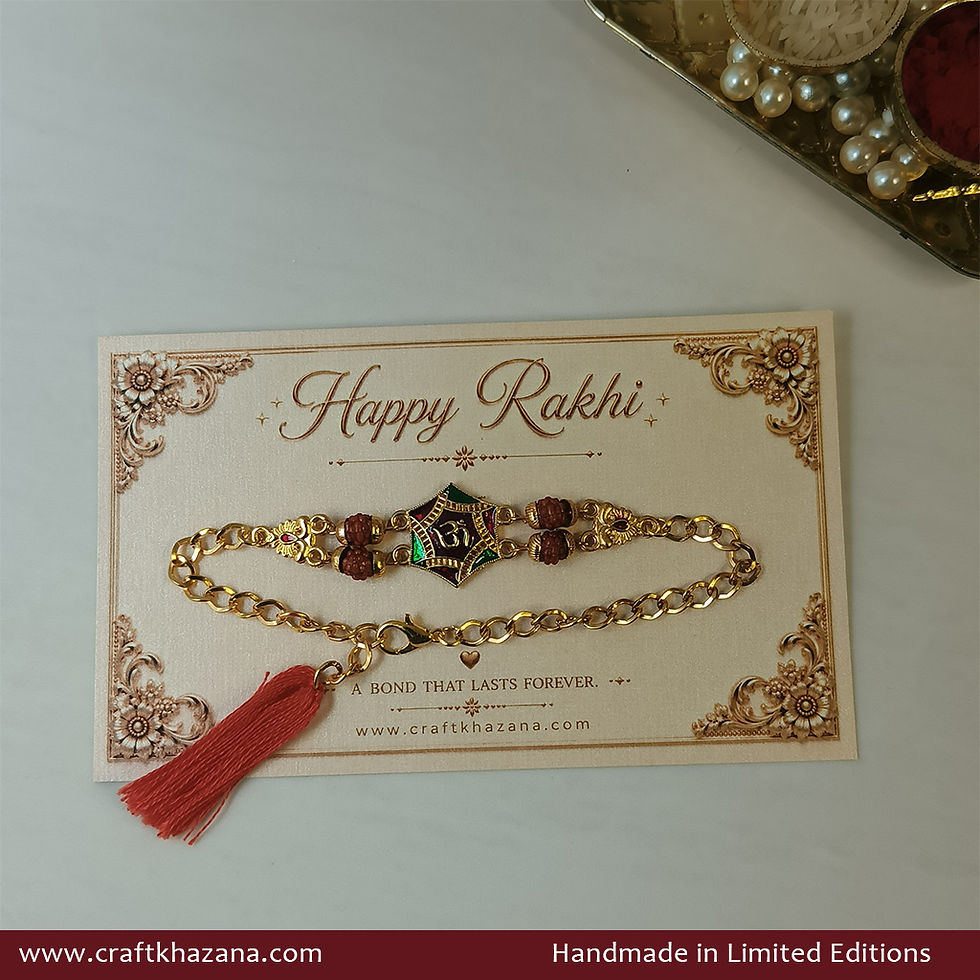 Personalised Om Rudraksha Bracelet Rakhi in Gold Finish