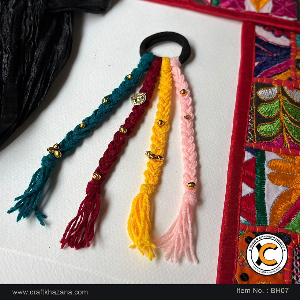Handmade multicolour boho hair braids with golden charms and ghungroo on rubber band