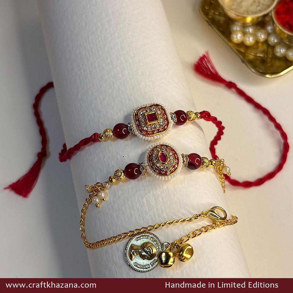 Personalised Red Meenakari Bhaiya Bhabhi Bracelet Rakhi Set