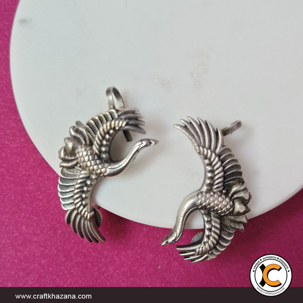 Oxidized Silver Swan Wing Ear Cuff Earrings – Statement Bird Design Ear Jewelry