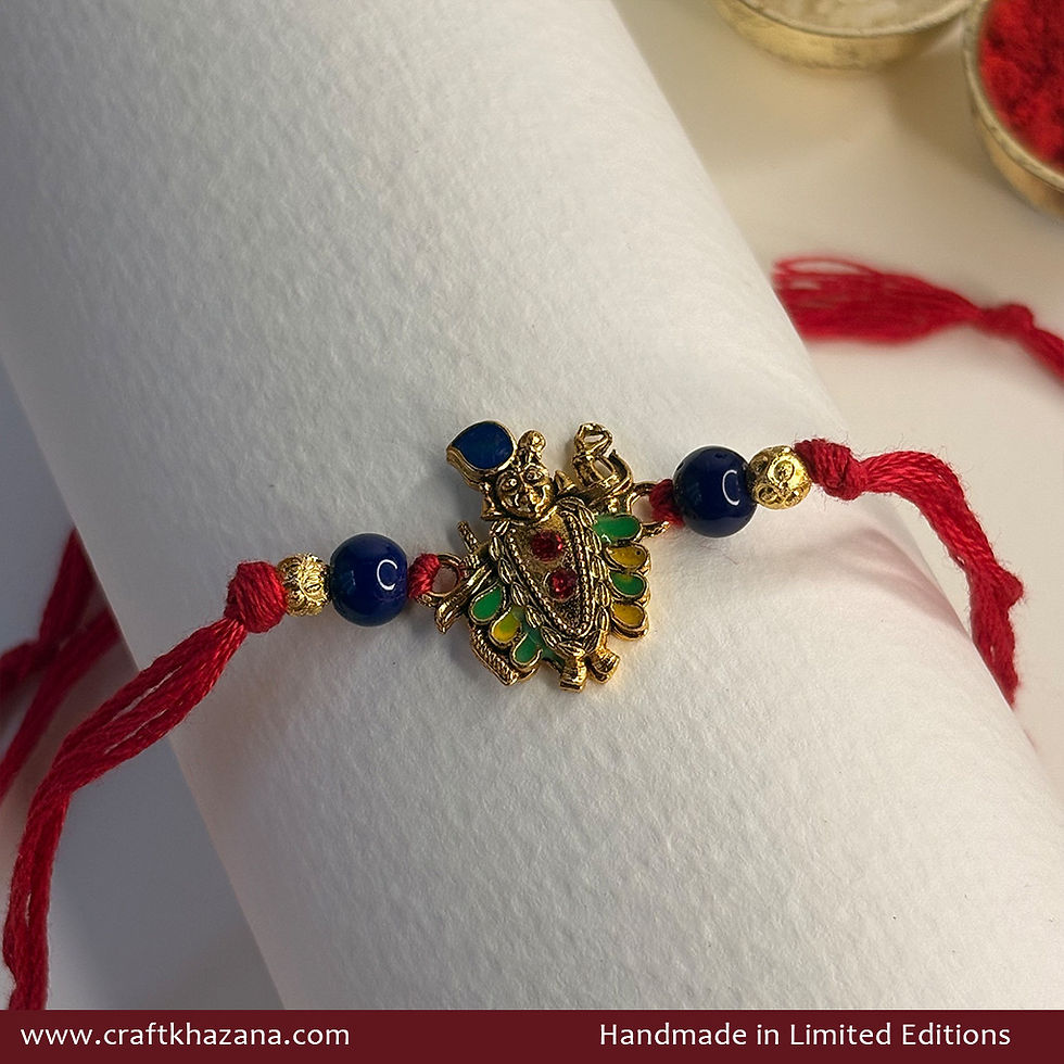 Personalised Shrinathji Rakhi with Blue Agate Beads