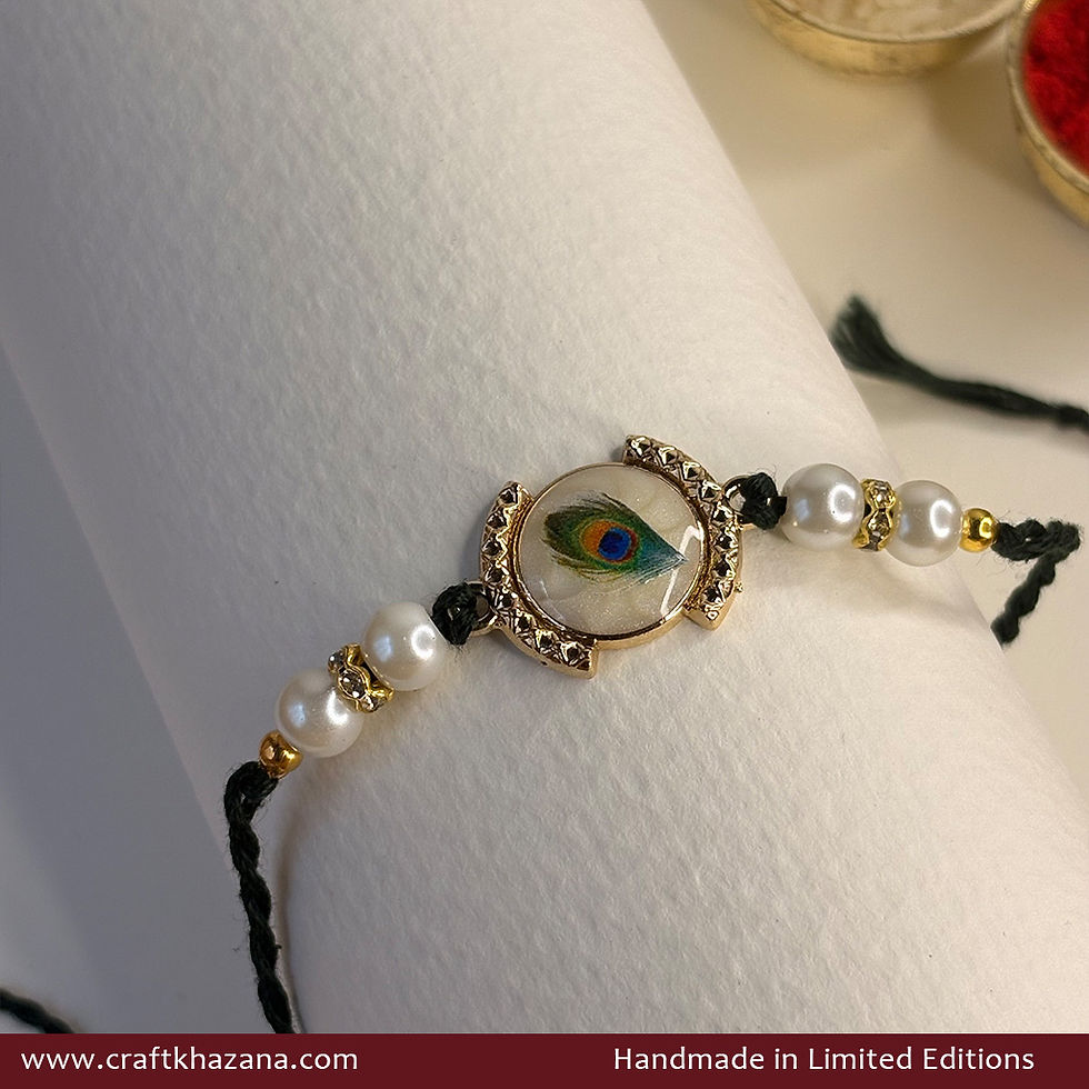Personalised Mor Pankh Rakhi with pearls
