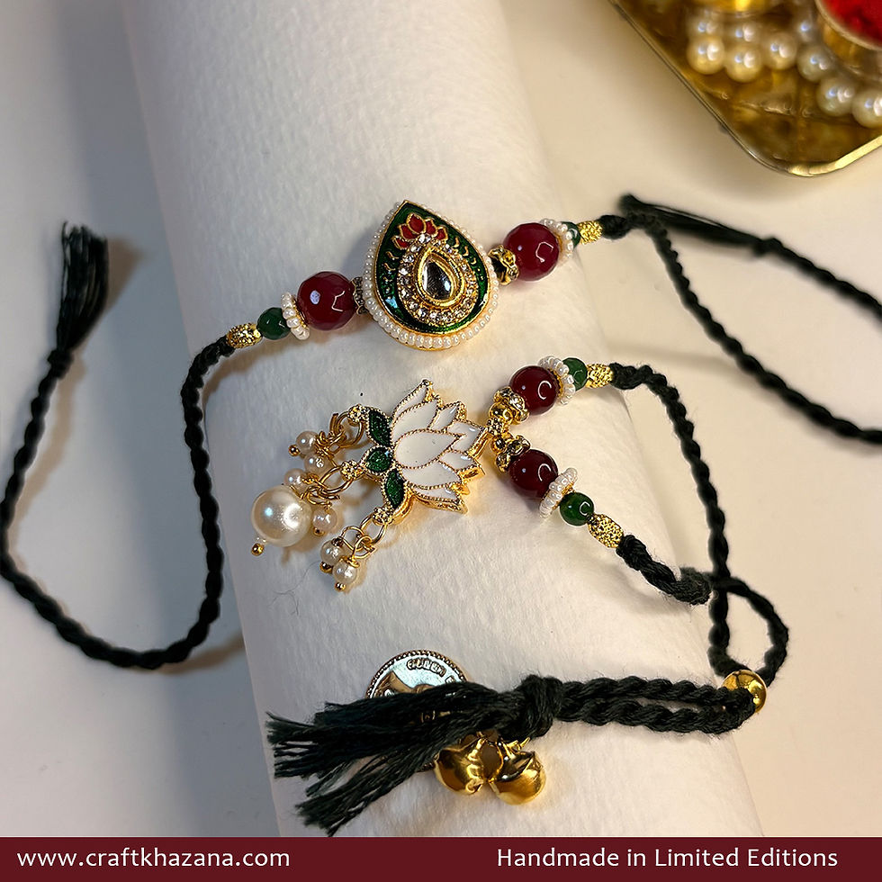 Personalised Lotus Bhaiya Bhabhi Rakhi Set with Agate Beads