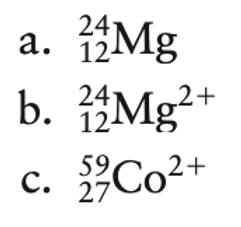 How many protons, neutrons, and electrons are in each of the following atoms or ions?