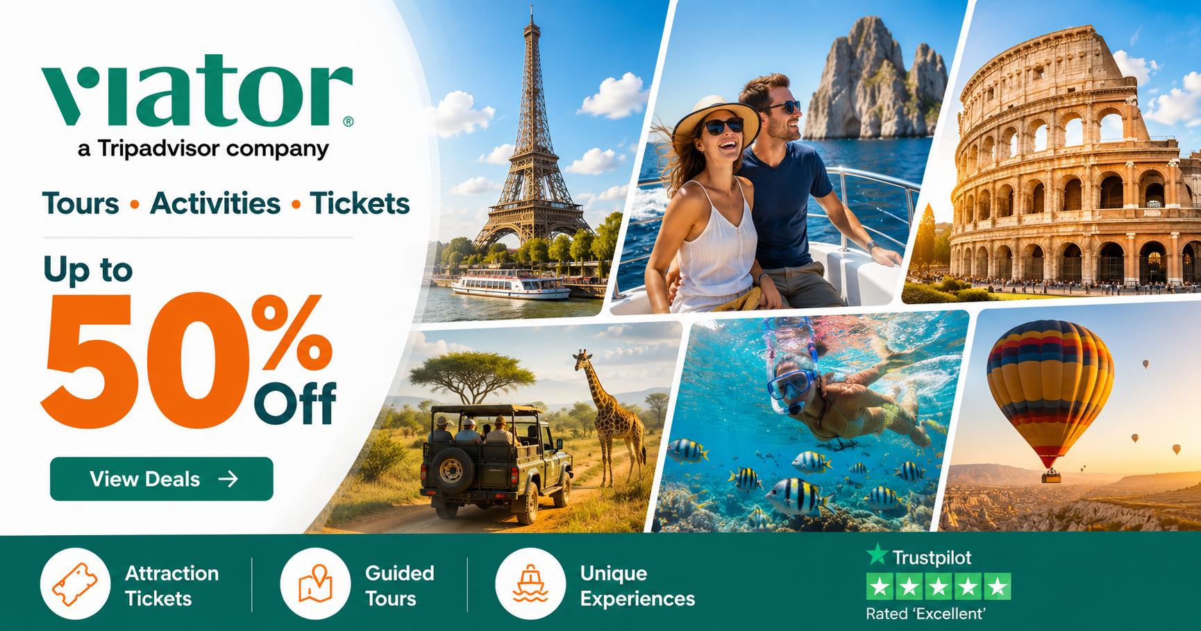 Viator tours and activities discount banner