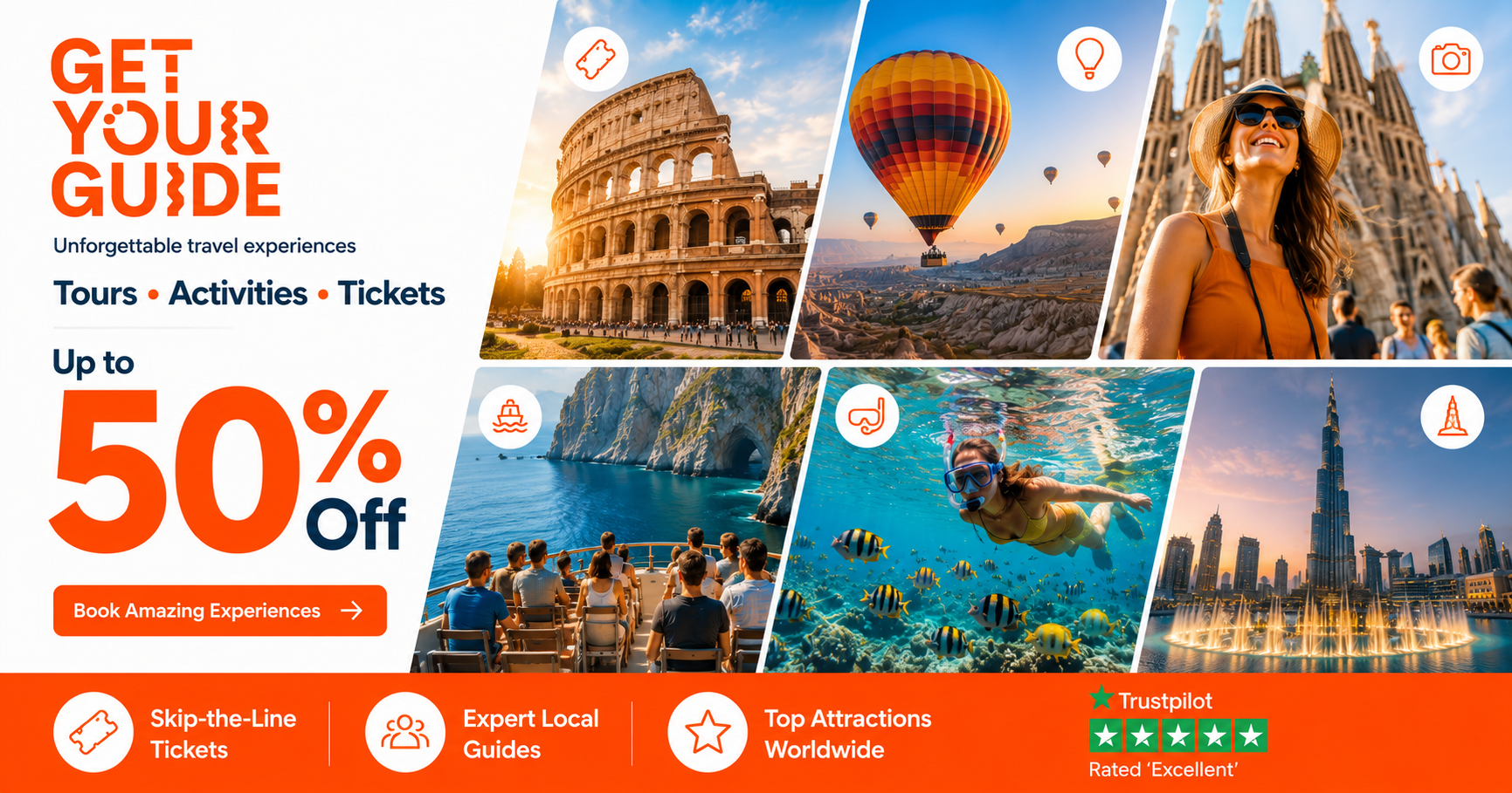 GetYourGuide tours and activities discount banner