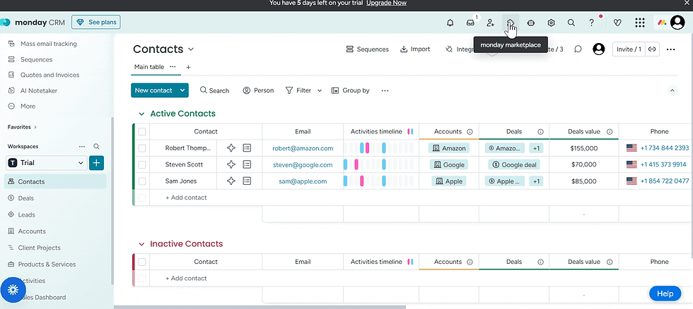 monday CRM Integrations with Outlook and Gmail