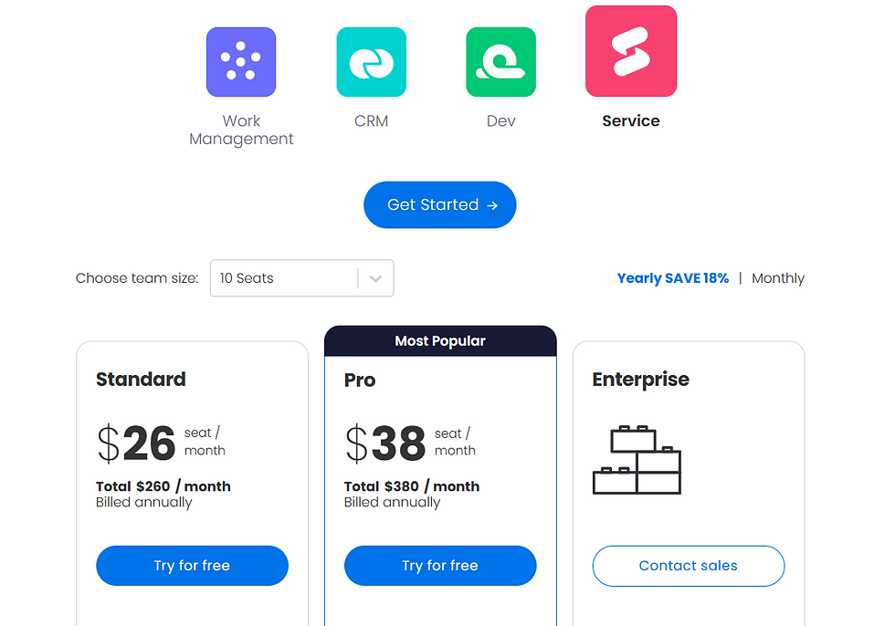 monday Service Pricing Plans