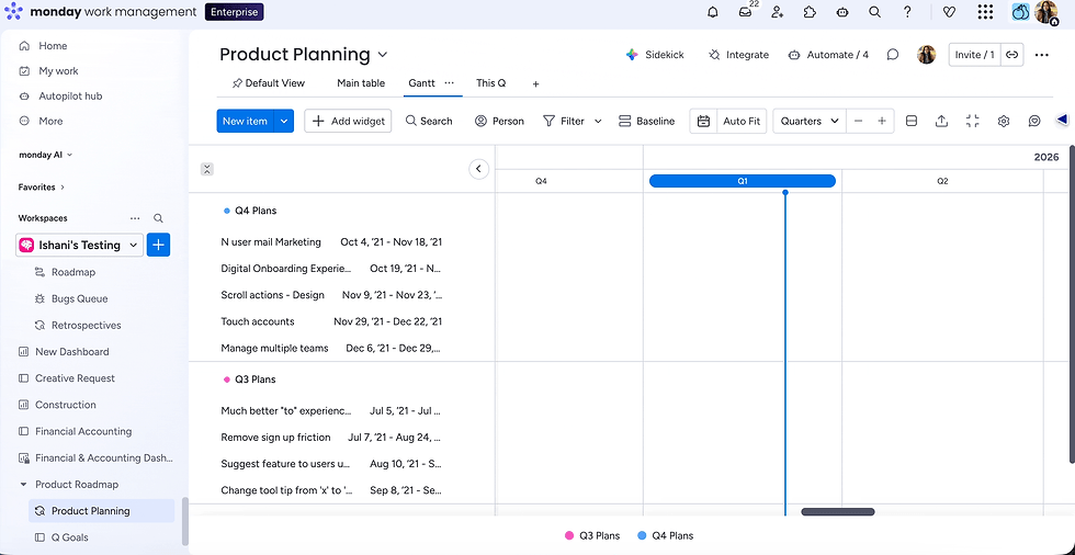 Product Planning Baseline in monday