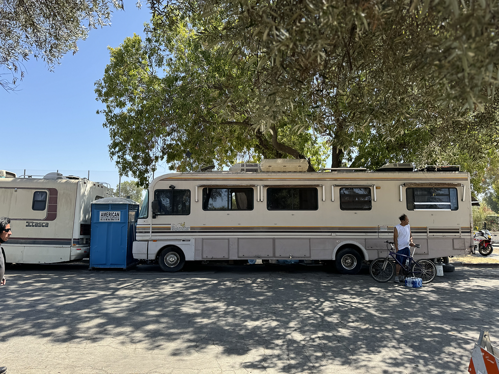 RV at the Columbus Park encampment in San Jose before being swept.