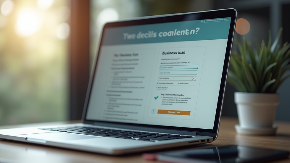 Close-up view of a laptop screen showing a business loan application form