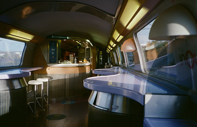 A restaurant wagon on a SNCF train between Paris and Frankfurt. August 20'.