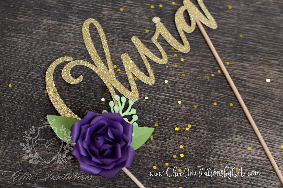 Thumbnail: Custom Cake Topper, Custom Name Cake Topper, Birthday Cupcake Topper, floral top