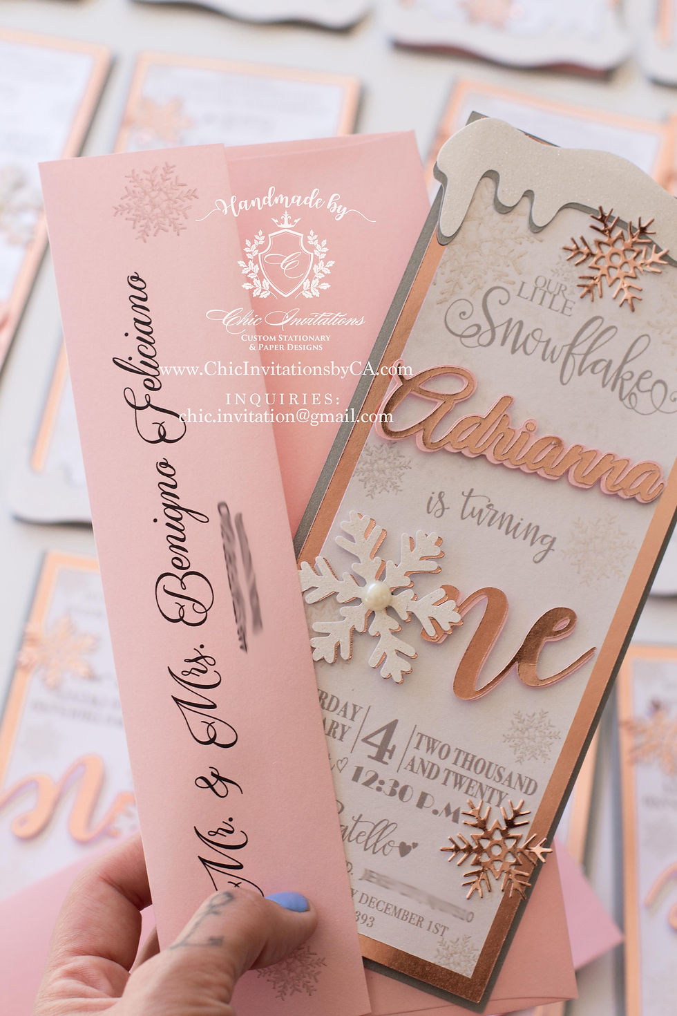 Thumbnail: Winter wonderland handmade invitation, custom handmade snowflake, birthday girl