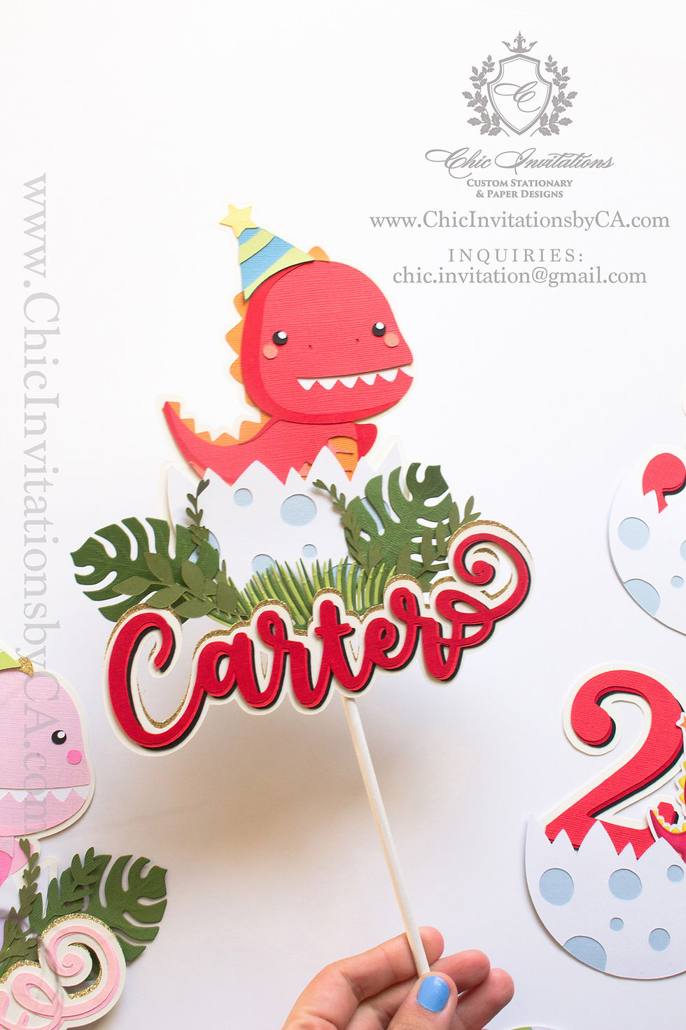 Thumbnail: Dinosaur cake topper, handmade cake topper, custom cake topper, Raawr