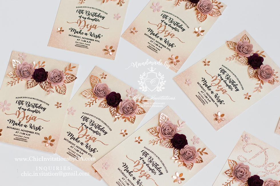 Thumbnail: Flowers handmade invitation, flower wreath blush, quinceanera invite