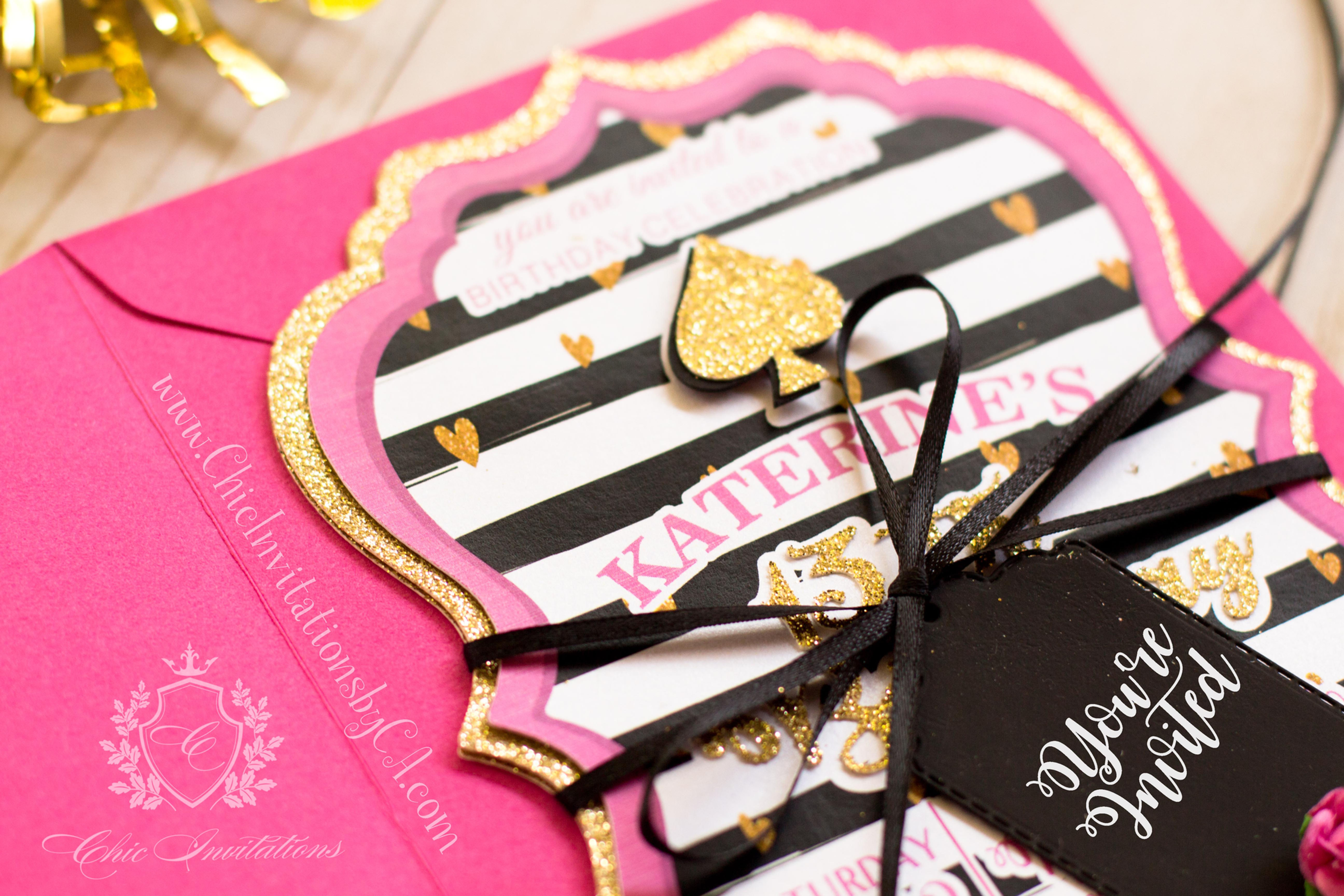 Black and White Striped Invitation, Spade Inspired, kate spade