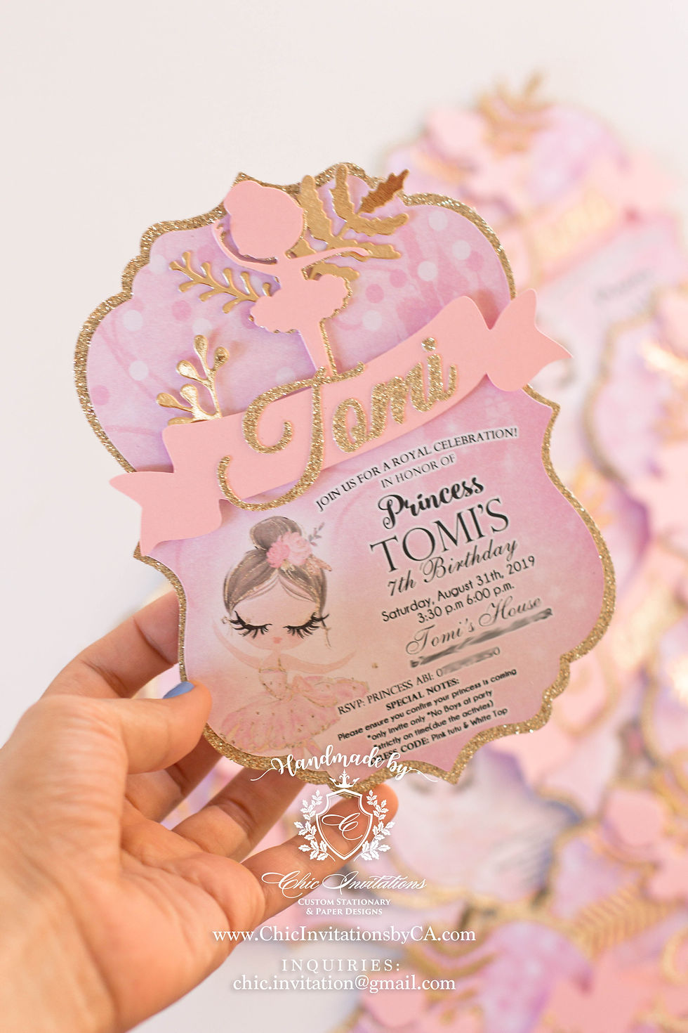 Thumbnail: Ballerina Handmade invitation, tutu handmade, birthday invitation, ballet