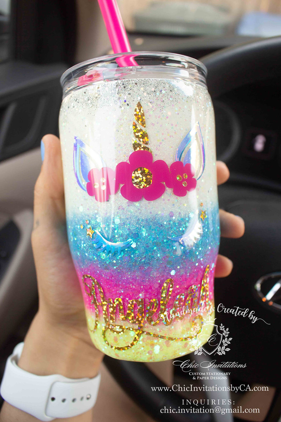Thumbnail: Unicorn handmade tumbler, magical tumbler, rainbow tumbler, lashes