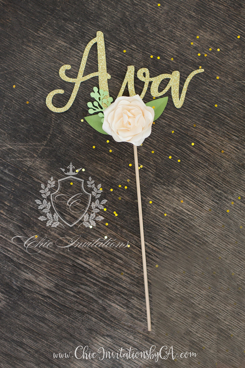 Thumbnail: Custom Cake Topper, Custom Name Cake Topper, Birthday Cupcake Topper, floral top