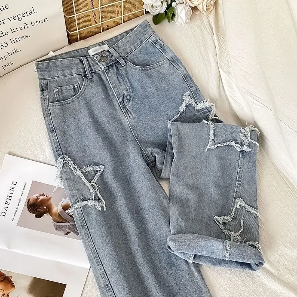 Denim Star High Waist Straight Leg Loose Fitting Jeans