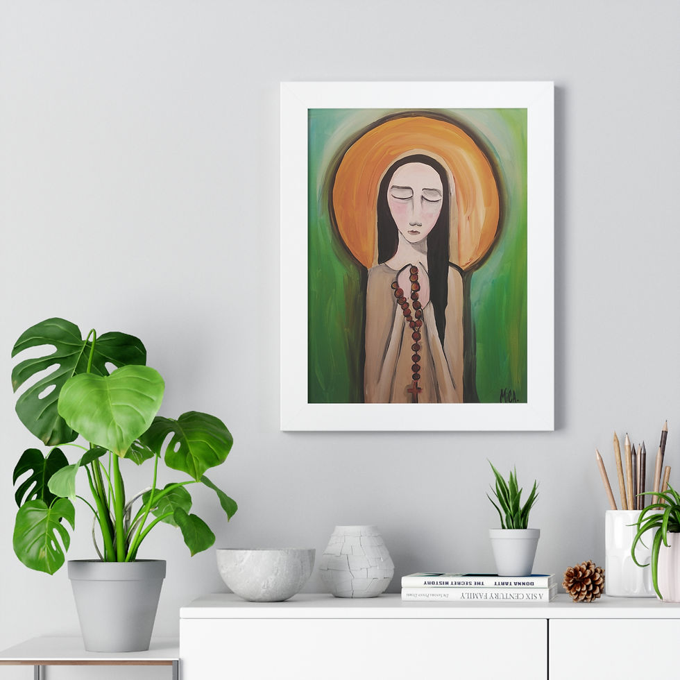 Thumbnail: "Pray" Framed Poster — Serene Saint with Rosary Religious Art Print