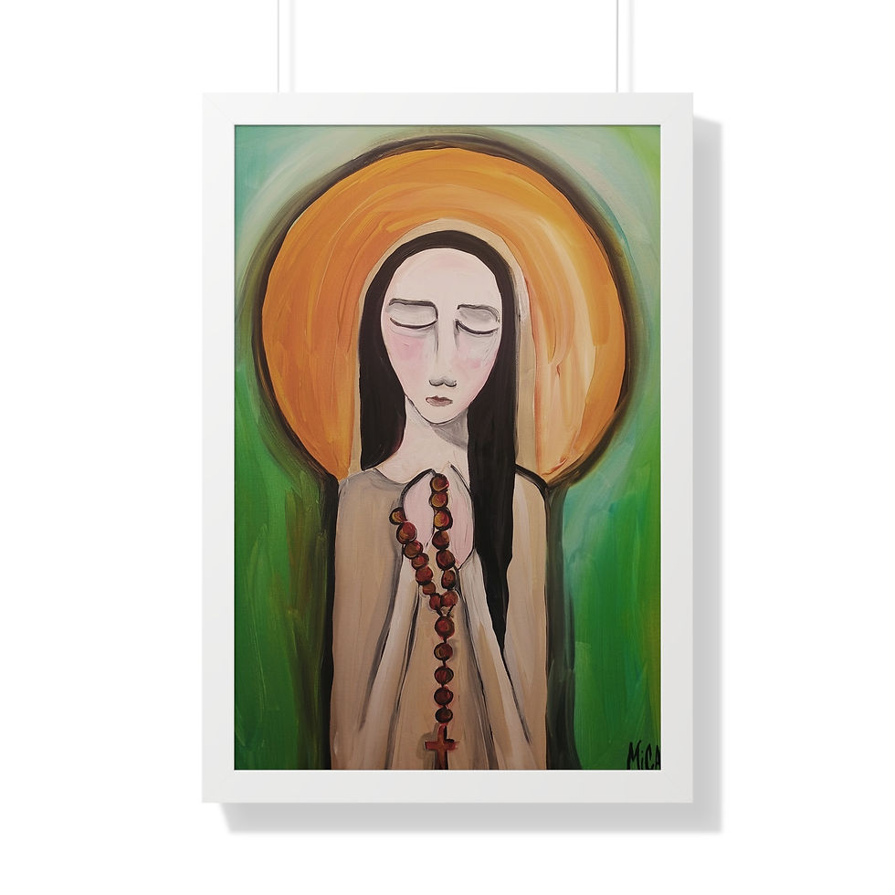 Thumbnail: "Pray" Framed Poster — Serene Saint with Rosary Religious Art Print
