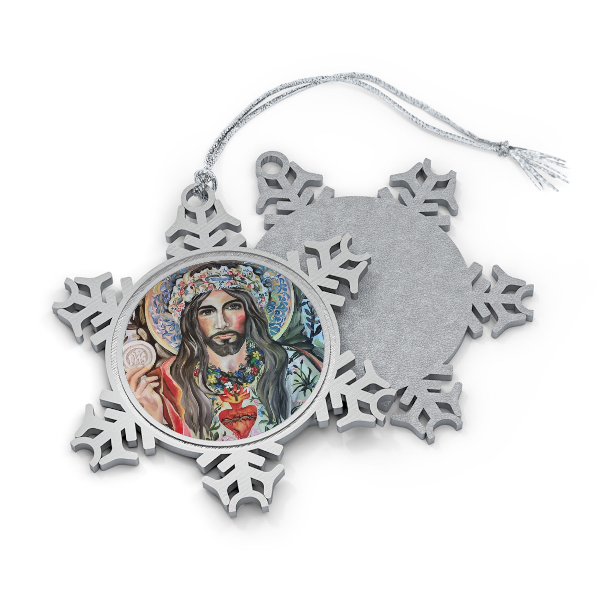 "Botanical Sacred Heart" Pewter Snowflake Ornament