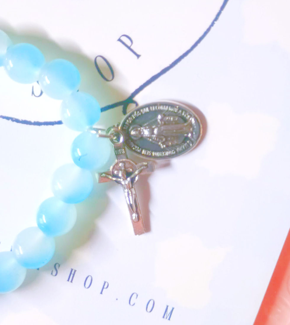 Thumbnail: Unique Stone Beaded bracelets with Miraculous medal and crucifix 