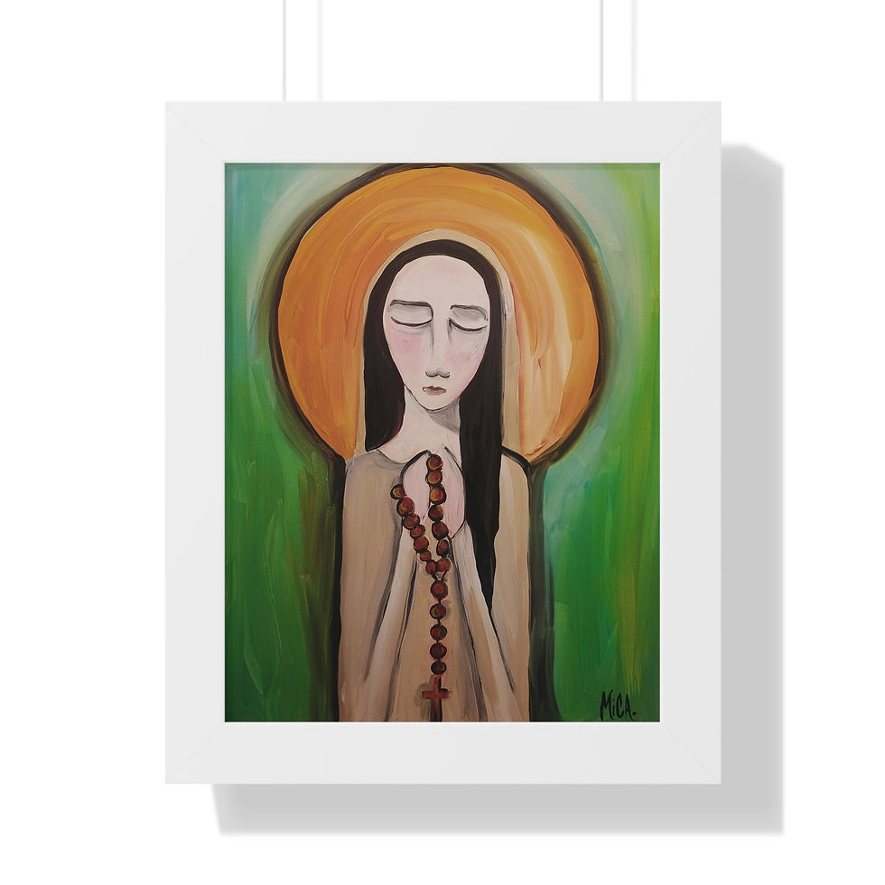 Thumbnail: "Pray" Framed Poster — Serene Saint with Rosary Religious Art Print
