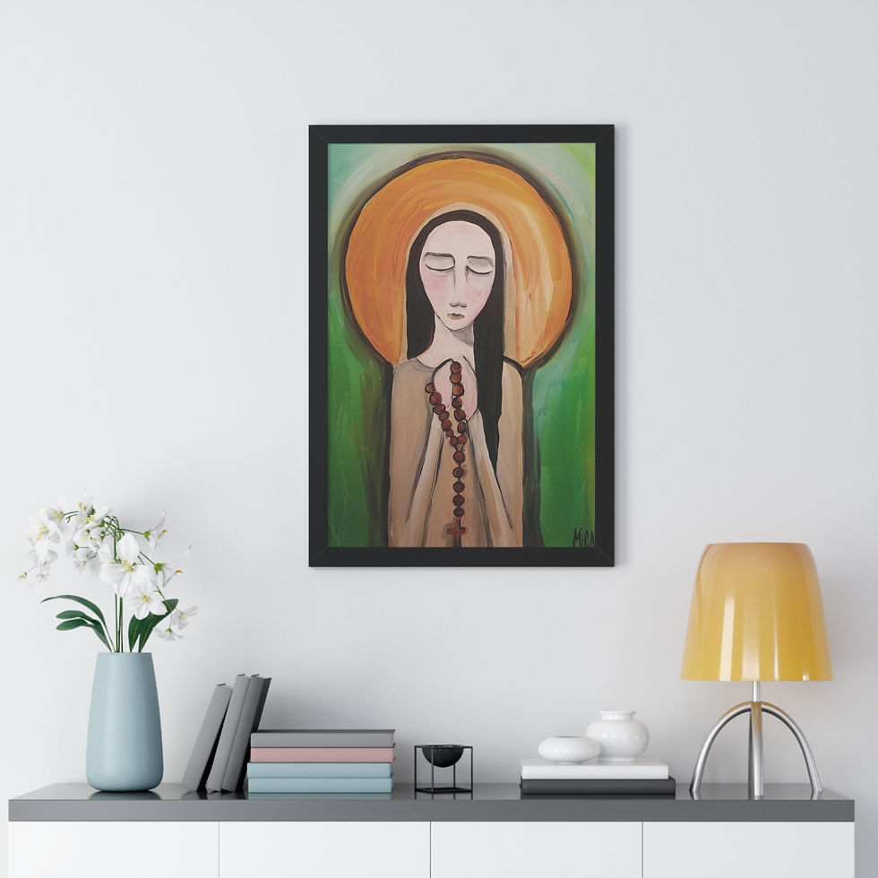 Thumbnail: "Pray" Framed Poster — Serene Saint with Rosary Religious Art Print