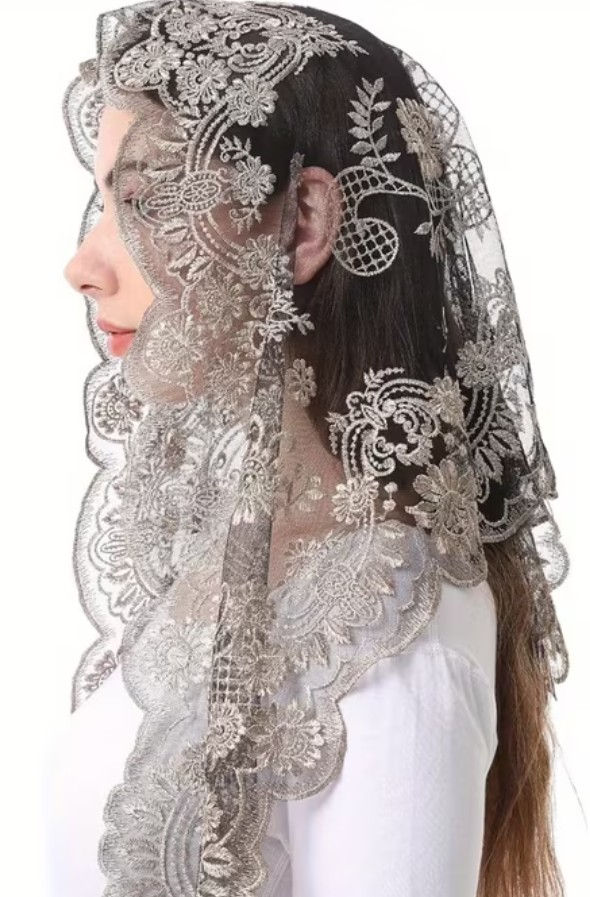 Thumbnail: Beautiful Pewter Gold and Black Mantilla
