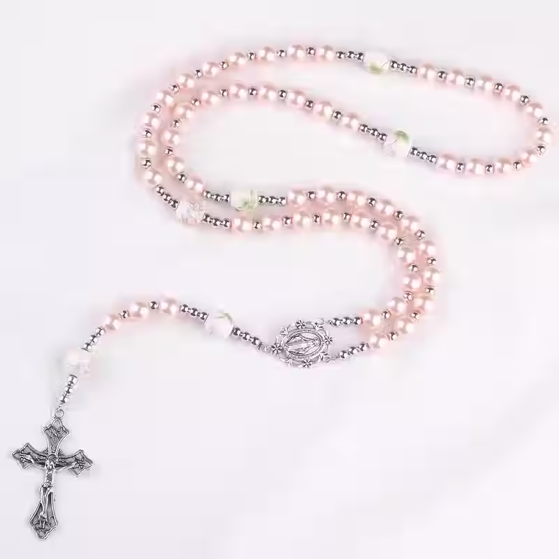 Thumbnail: Delicate Pink and Floral Rosary 