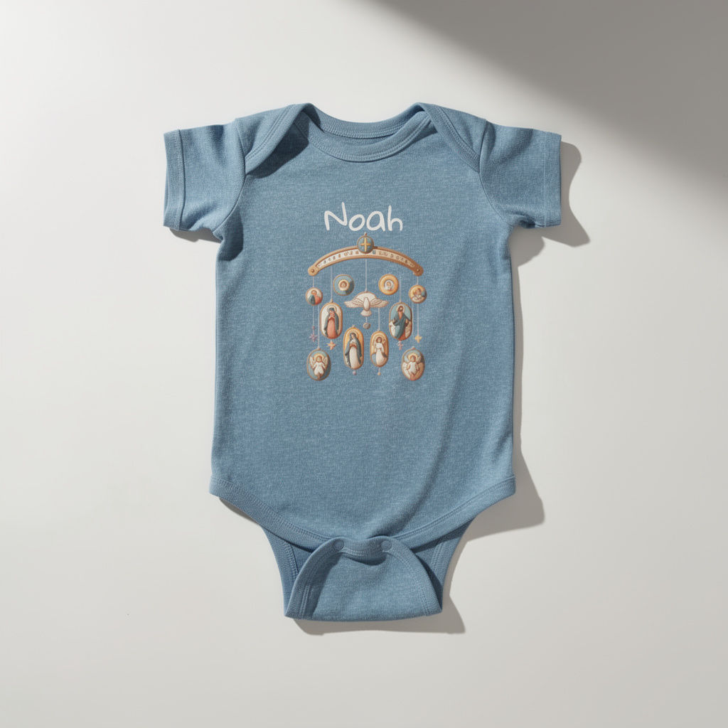 Cradle Catholic Onesie – Neutral Nursery Mobile Design