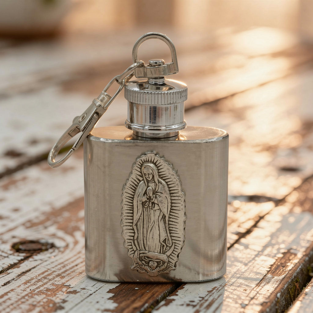 Our Lady of Guadalupe Holy Water Flask - Keychain 1 oz