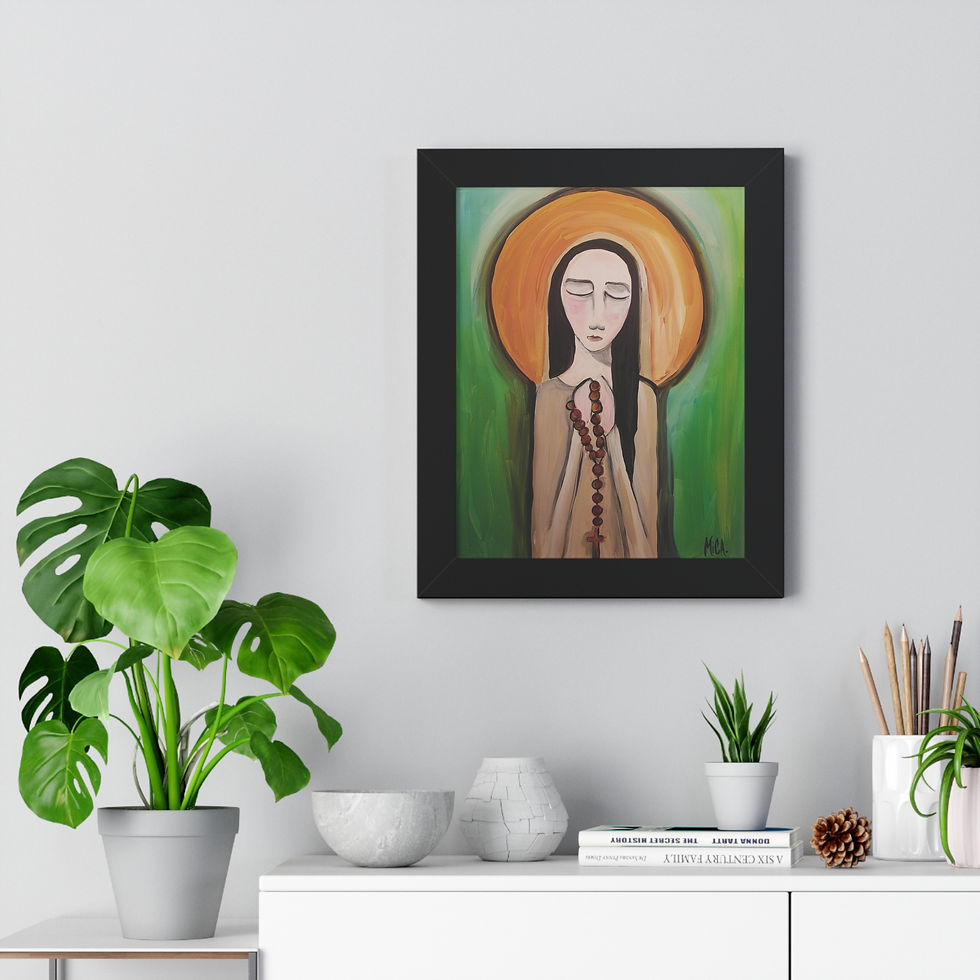 Thumbnail: "Pray" Framed Poster — Serene Saint with Rosary Religious Art Print