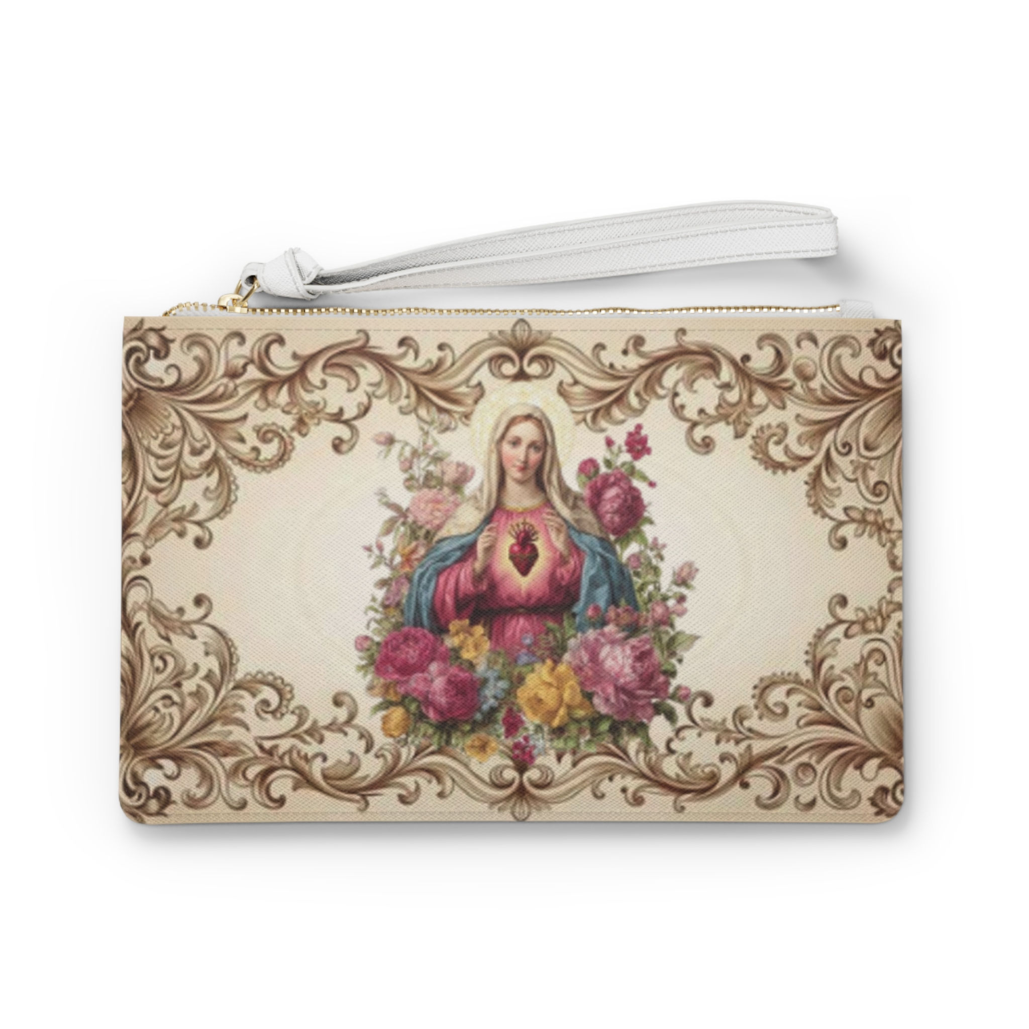 Sacred Heart Virgin Mary Floral Clutch