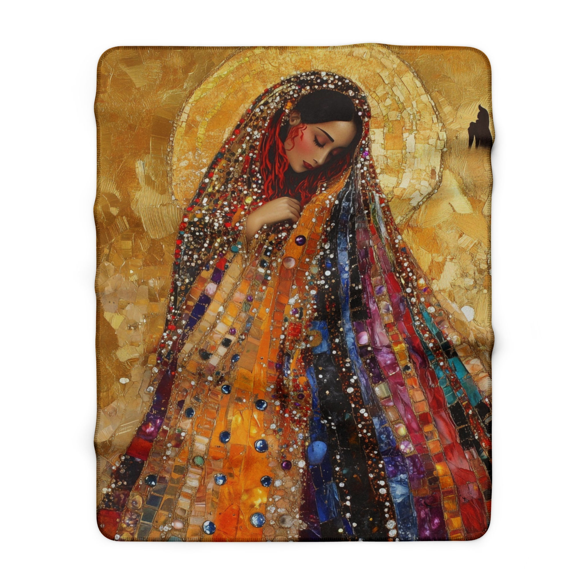 Virgin Mary Sherpa Blanket – Artistic Boho Woman Fleece Throw