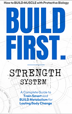 BUILD FIRST Strength System guide cover — 7-day Foundation training schedule with illustrated exercises, 8.5x11 full color paperback by A.C. Stretch