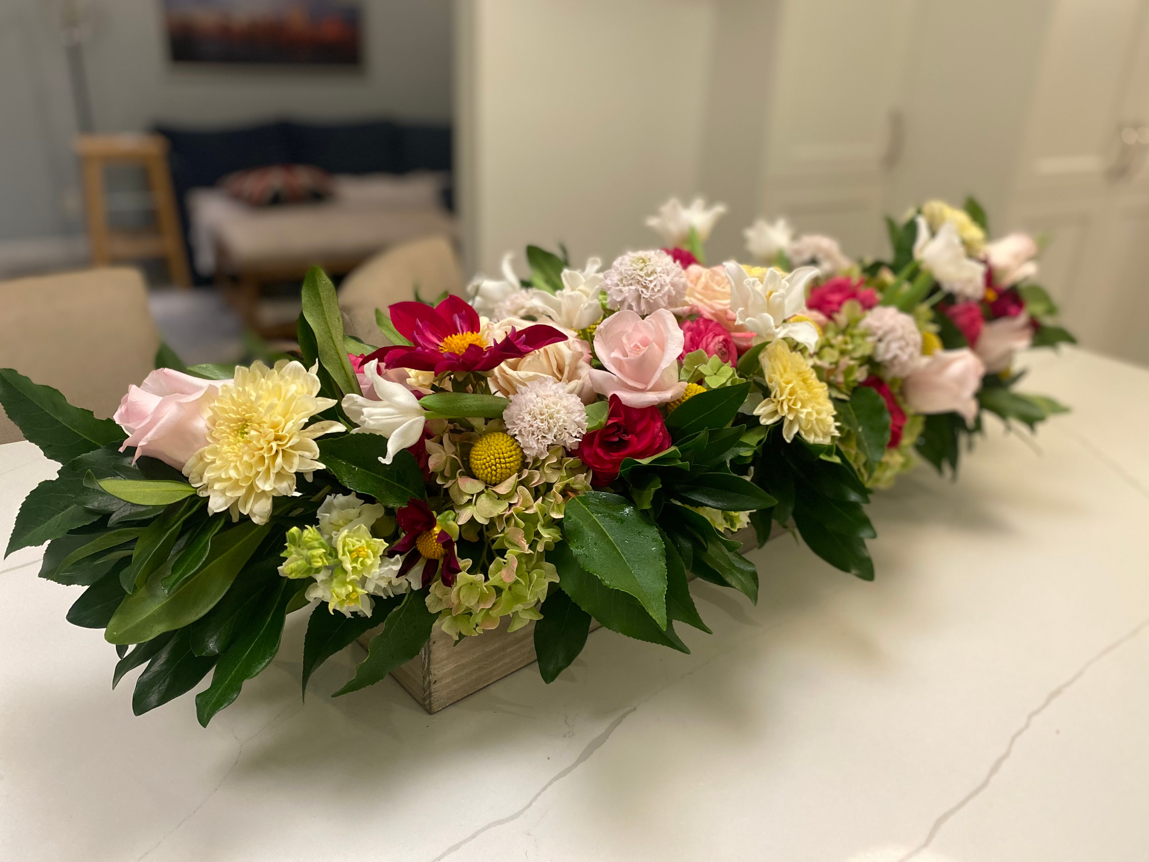 A long flower arrangement 