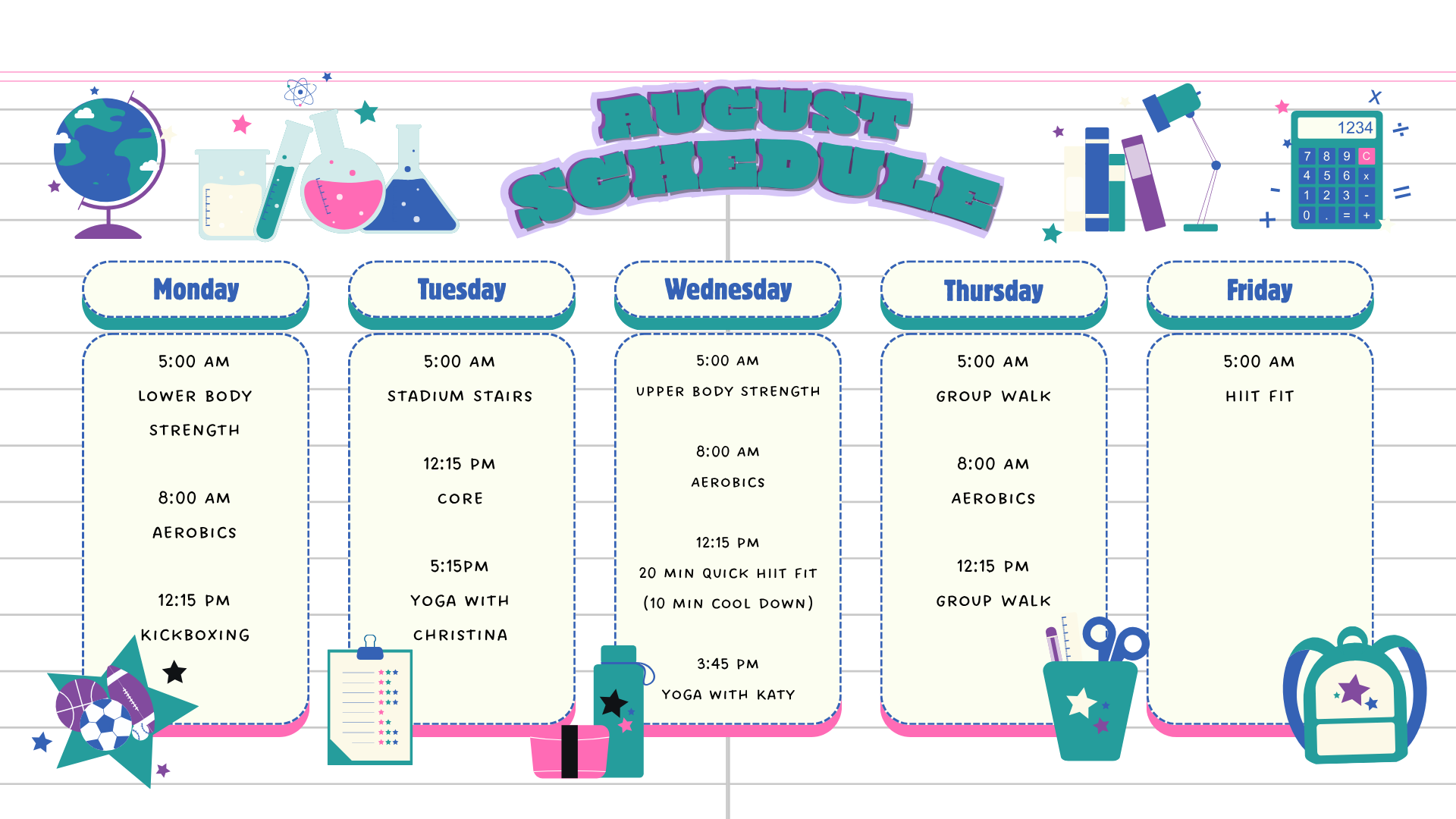August Group Fitness Class Schedule