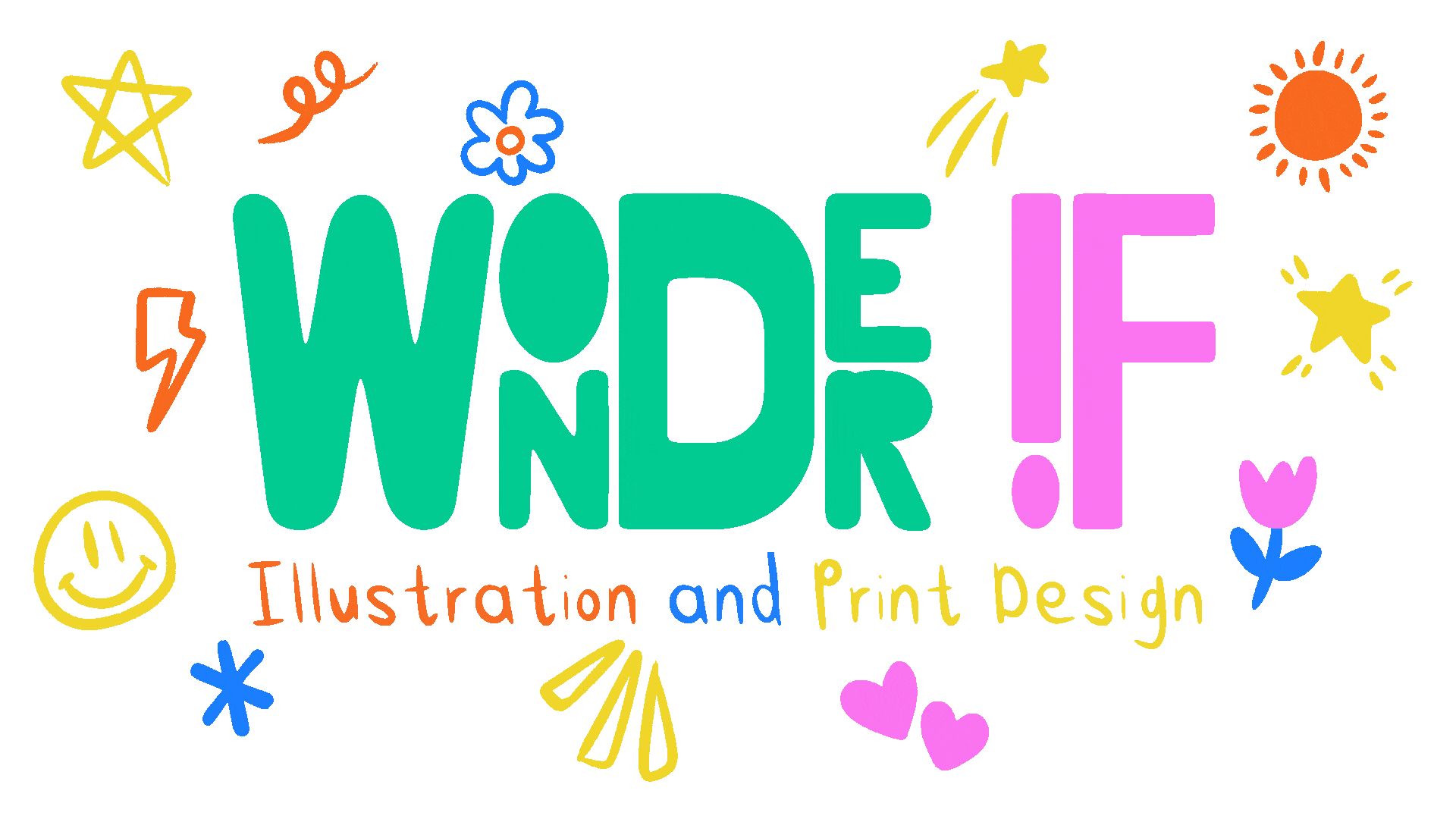 Wonder If logo – colorful and playful design studio specializing in print design, illustration, and content creation