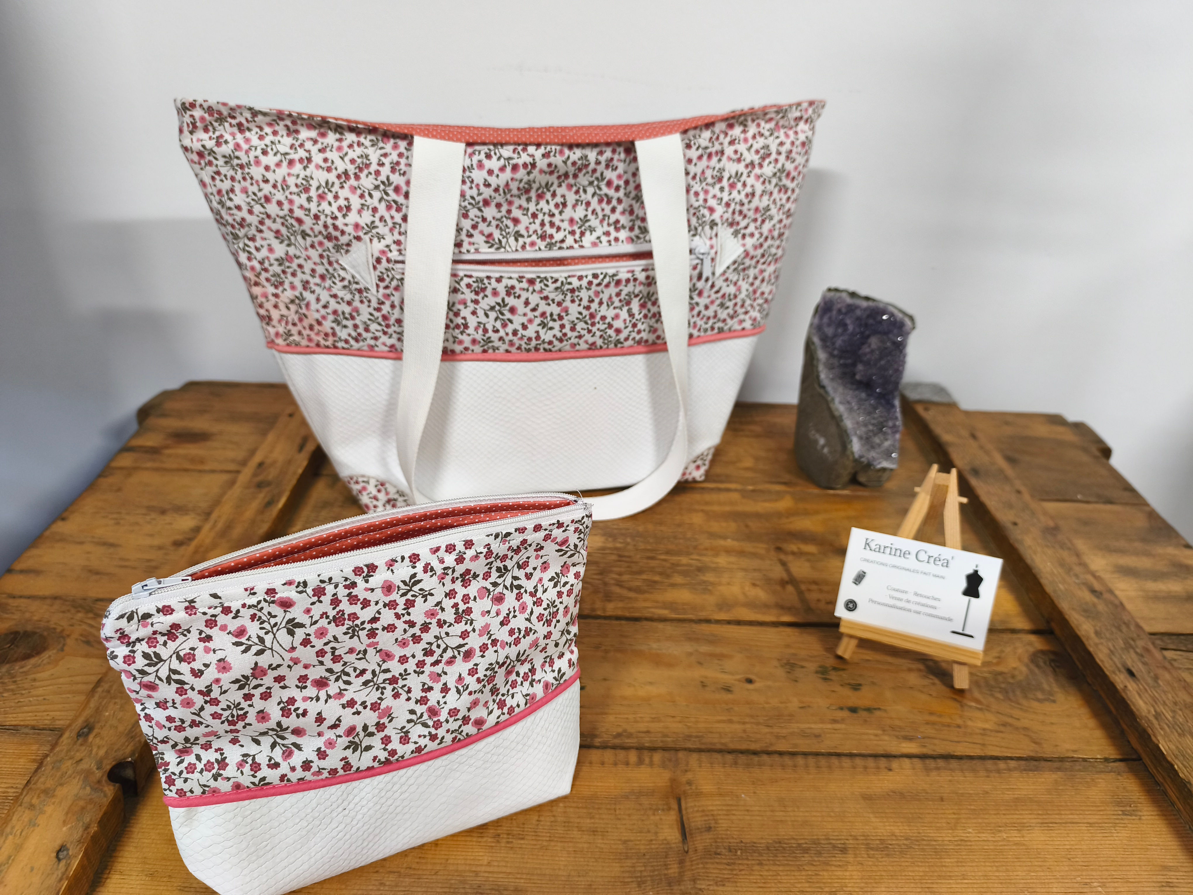 Grand sac rose et blanc fleuri