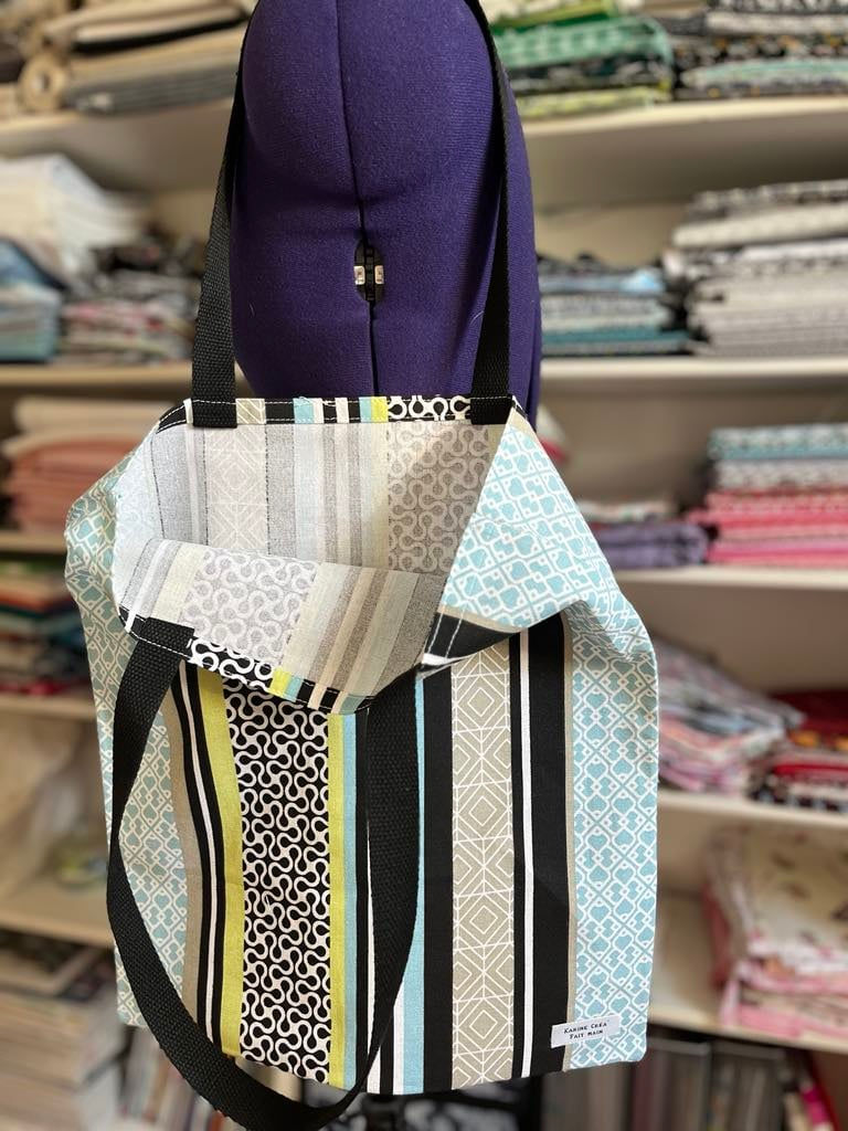 Miniature : Totebag à rayures et motifs