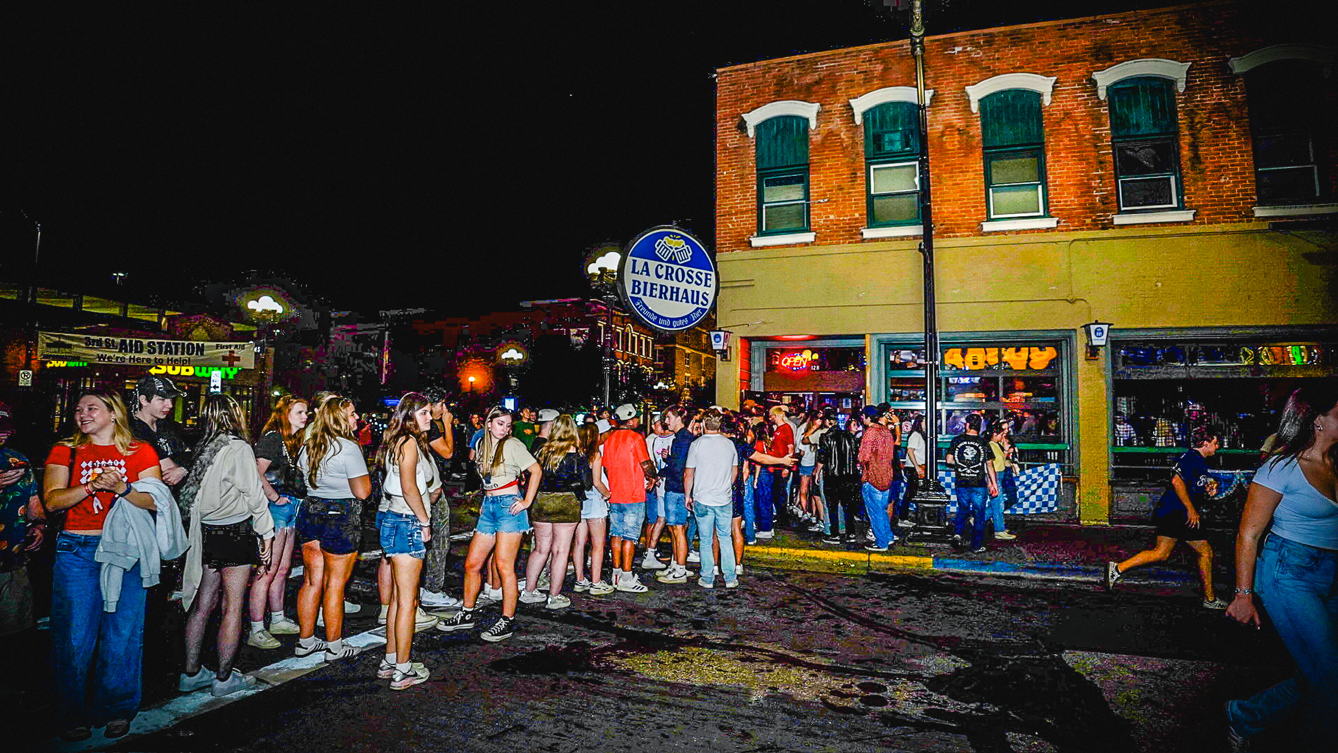 A nightlife crowd outside a Wisconsin venue