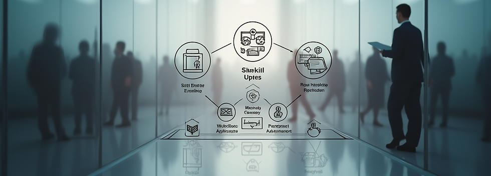 A professional diagram illustrating three interconnected pillars_ Skill Uptake, Workplace